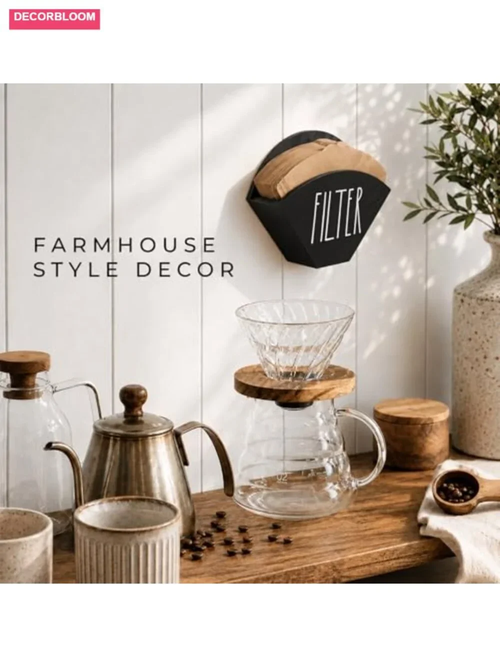 Wood Coffee Filter Holder Farmhouse Cone Storage Organizer Wall Mount